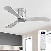 Sofucor Ceiling Fan, 52 Inch, Low Profile, DC, 3 Carved Wood Blades, Flush Mount, Noiseless, Reversible Motor, Remote Control