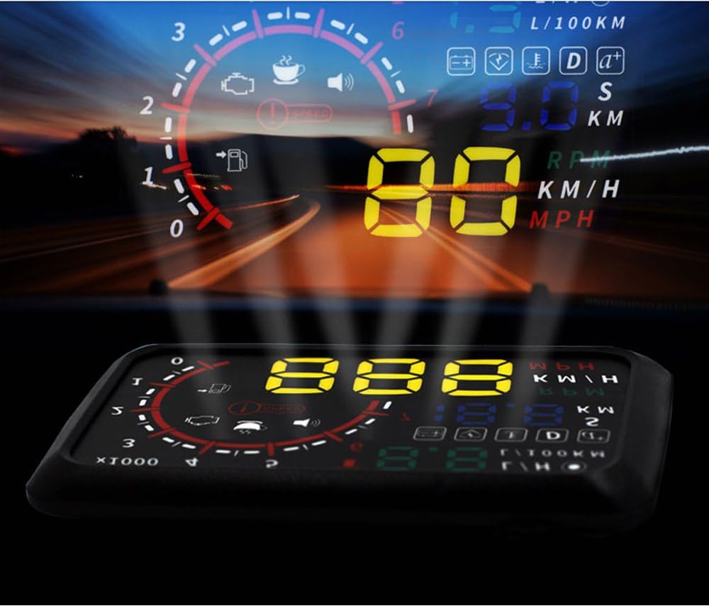 Hanway for Most models Universal 5.5" Colorful Car HUD Speed Head Up Display with OBD2 Interface OverSpeed Warning Plug & Play Vehicle Speedometer KM/h MPH Display, Fuel Consumption, Water Temperature