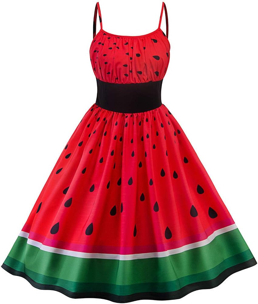 GOWOM Women 1950S Retro Short Sleeve V-Neck Printing Party Prom Swing Dress