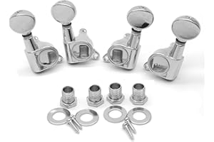 harpfeas 2R2L Ukulele Tuning Pegs Parts,Small oval Concave Button Sealed-gear String Tuners Tuning Pegs key Machine Heads for Ukulele (Chrome)