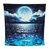 ACRAFT Wall Tapestry Moon Ocean Stars for Bedroom Wall Hanging Blue Queen Teal Turquoise Decor Ocean Sea Tapestries for Yoga Beach Picnic Blanket(Shining Clean)