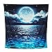 ACRAFT Wall Tapestry Moon Ocean Stars for Bedroom Wall Hanging Blue Queen Teal Turquoise Decor Ocean Sea Tapestries for Yoga Beach Picnic Blanket(Shining Clean)