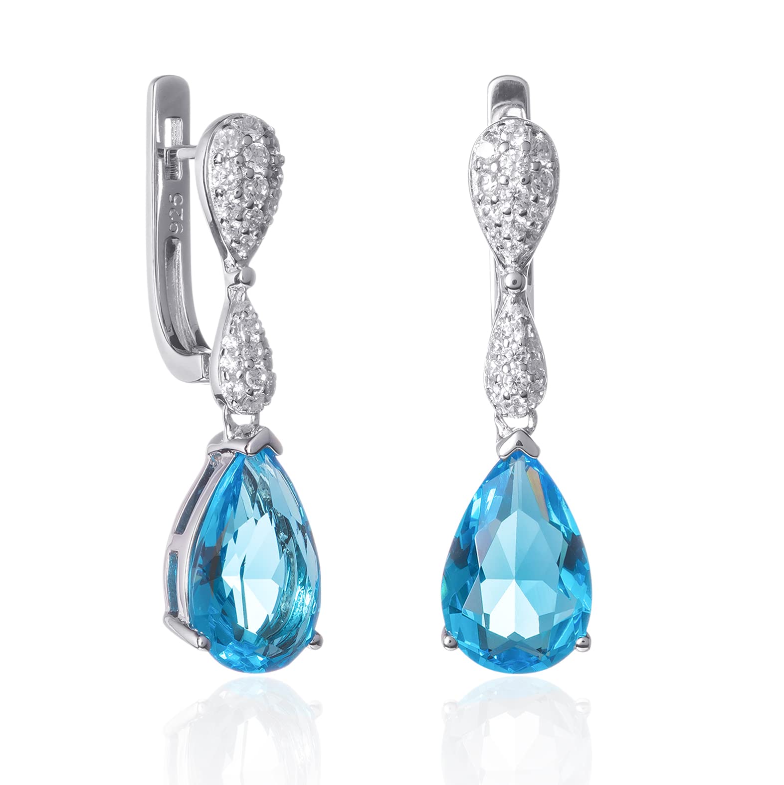 Namana Light Blue Drop Earrings for Women. 925 Sterling Silver Long Earrings for Women with Pear Shaped Sky Blue Stones and White Cubic Zirconia. Light Blue Dangle Earrings for Women with Gift Box