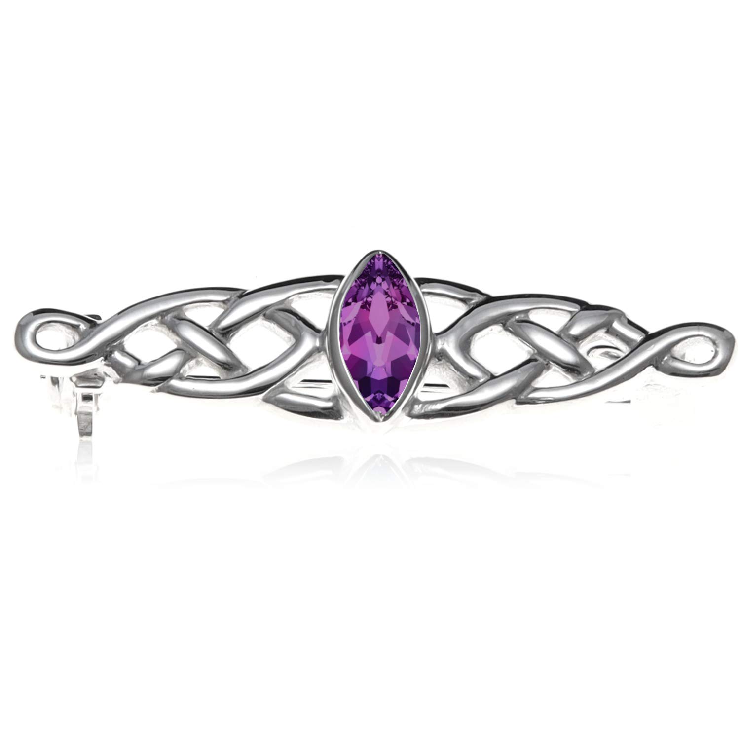 Alexander Castle 925 Sterling Silver Celtic Brooch for Women - Ladies Brooch Pin with Purple Cubic Zirconia & Jewellery Gift Box - 35mm