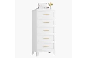 CKZBX Metal Dresser Tall Narrow Dresser for Bedroom Chest, 53.46" H Drawer Chest, Closet Dressers & Chests of Drawers for Living Room, Hallway (5 Drawers White 24inch Wide)