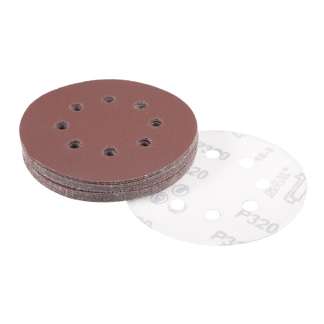 sourcingmap 20Pcs 5 inch 8 Hole Hook and Loop Sanding Disc 320 Grit Flocking Sandpaper Random Orbital Sander Paper