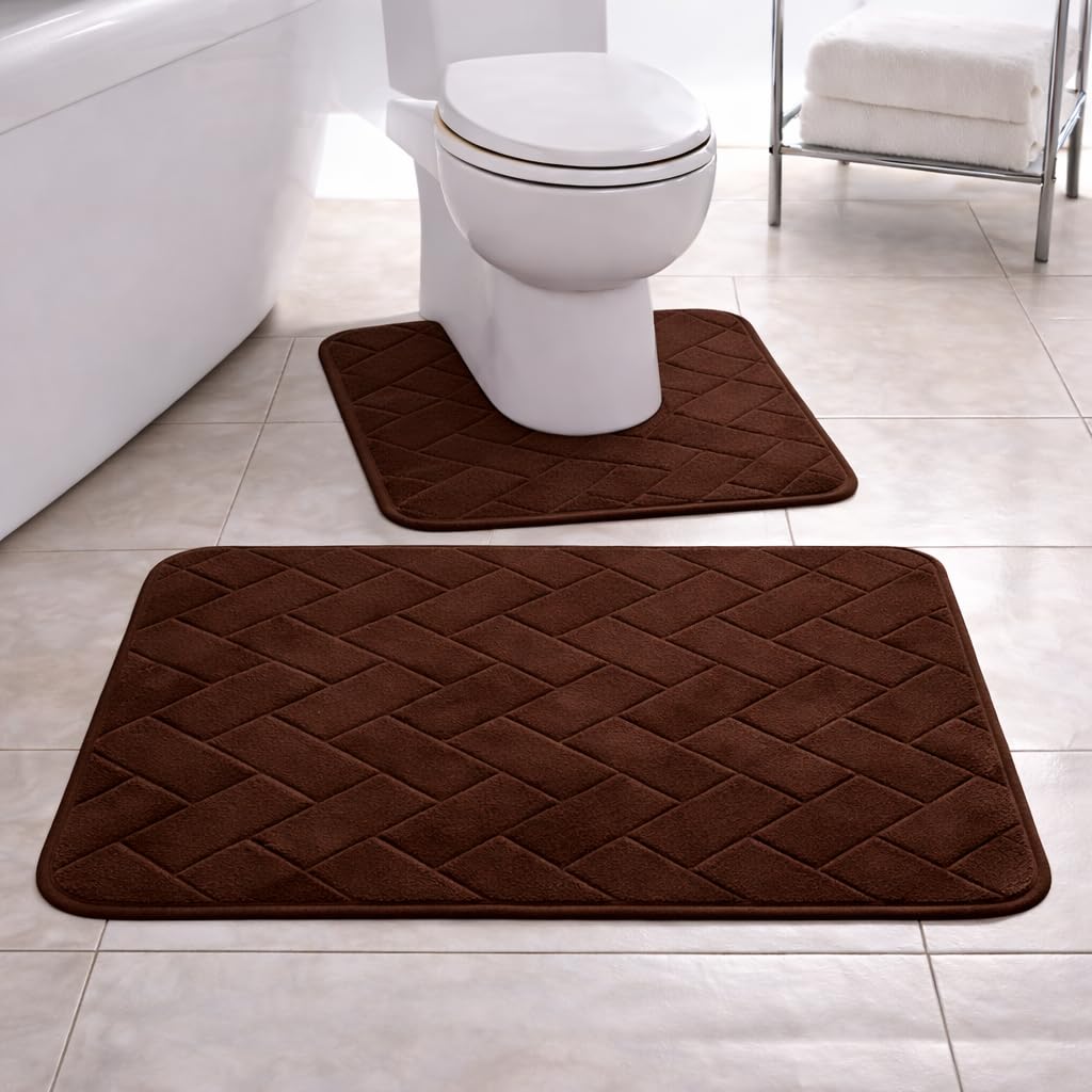 PARADISE STAR Memory Foam Bath Mat Set – Extra Absorbent Non Slip Bathroom Rug & Pedestal Mat, Ultra Soft Quick Dry Shower Mat for Bathroom Floor, Machine Washable Bath Mat Set