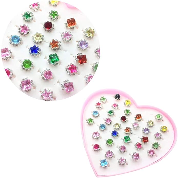 QUALITYZONE 36pcs Little Girl Jewelry Rhinestone Rings/ Pretend Play