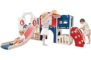 Bebikim Outdoor Toddler Playsets with Swing for 1-3 Years Toddlers,Indoor Playground Swing Set and Slide for Kids, Climber Tunnel with Basketball Hoop for Backyard