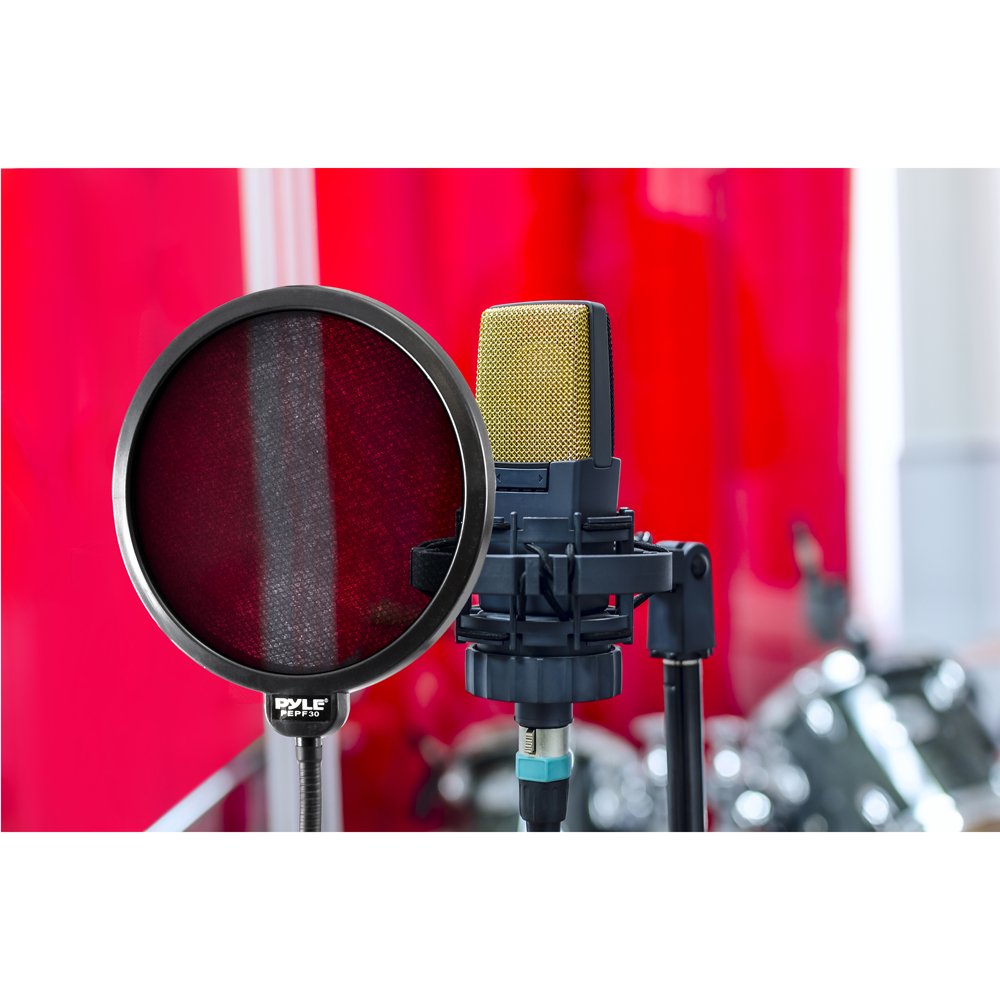 Pyle Professional Microphone Filter Screen-Mic Pop Blocker Mask Shield 4-Layer Mesh Wind Filtration 16