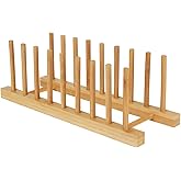 Yuixoseu Bamboo Dish Drying Rack Kitchen Cabinet Organizer, Plate Pot Lid Organizer, Wooden Drying Rack Stand Drainer for Dish, Pots, Lids, Bowls, Cups, and Cutting Boards and Books (1PCS)