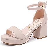 LAURMOSA High Heels for Kids Sandals Big Girls Dress Shoes Flower Girl Shoes for Wedding Party Pageant Round Open Toe Ankle Strap Dress Sandals Platform Heels Chunky Pumps for Little Big Kids