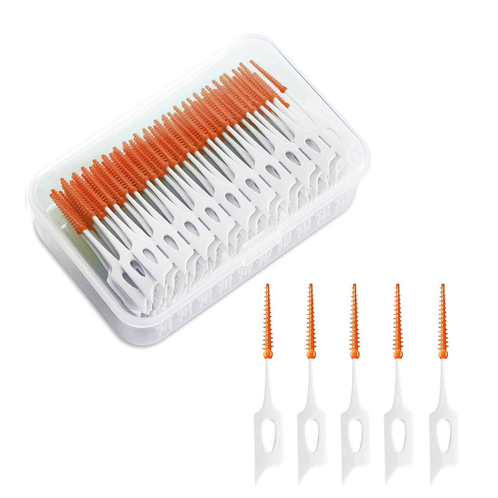 VIKSAUN 200 Pieces Interdental Brushes, Tooth Floss Picks Interdental Brush Flosser Sticks, Silicone Dental Picks, Oral Tooth Clean Silicone Floss Tooth Gap Brush for Protecting Teeth (Orange)