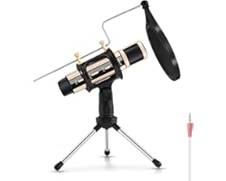 Studio Recording Microphone, ZealSound Condenser Broadcast Microphone w/Stand Built-in Sound Card Echo Recording Karaoke Sing