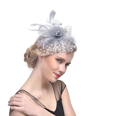 Women Vintage Fascinators Hat Flower Mesh Feather Beads Decoration