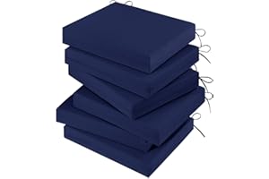 LOVTEX Outdoor Chair Cushions Set of 6, Outdoor Patio Chair Cushions with Ties,Waterproof Chair Cushions for Outdoor Furniture, 18.5 x 16 x 3 inch, Navy Blue
