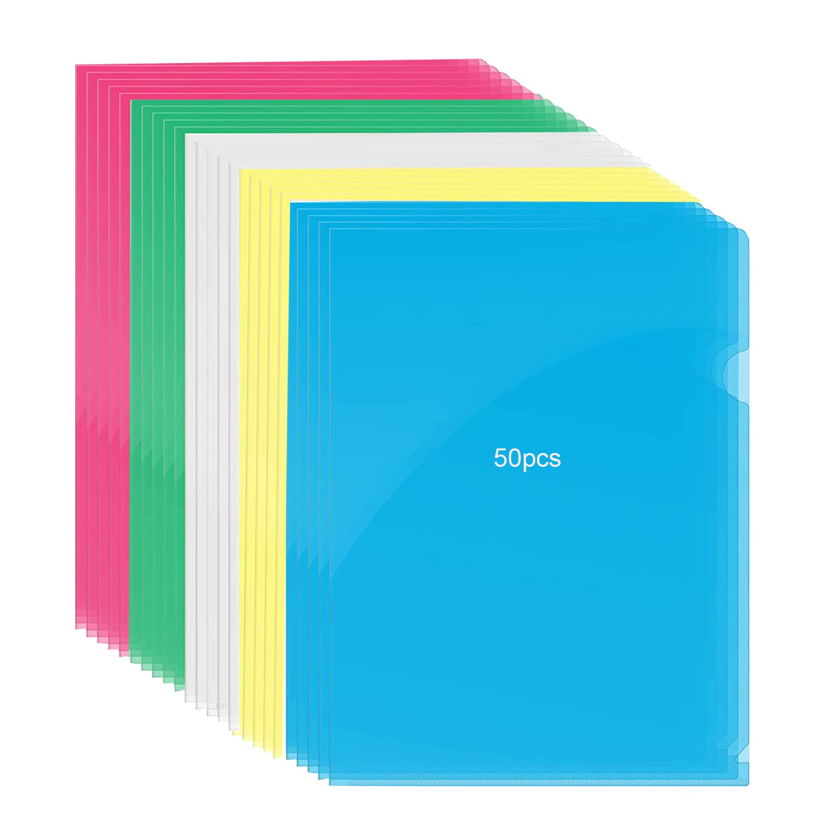50 Pcs A4 Plastic File Folders, A4 Coloured Folders, Side Cut File Cover, Plastic Sleeves Wallets for File Paper Cover, Work, Report, Project, Presentation