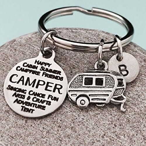 Camper keychain, camper charm, camping keychain