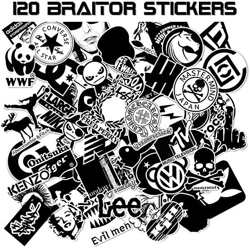 BRAiTOR Stickers Pack 120-pcs Waterproof Vinyl Graffiti Decals Logo Stickers for Laptop, Luggage, Kids, Motorcycle, Bicycle, Skateboard,Car, Bumper and Wall Decoration