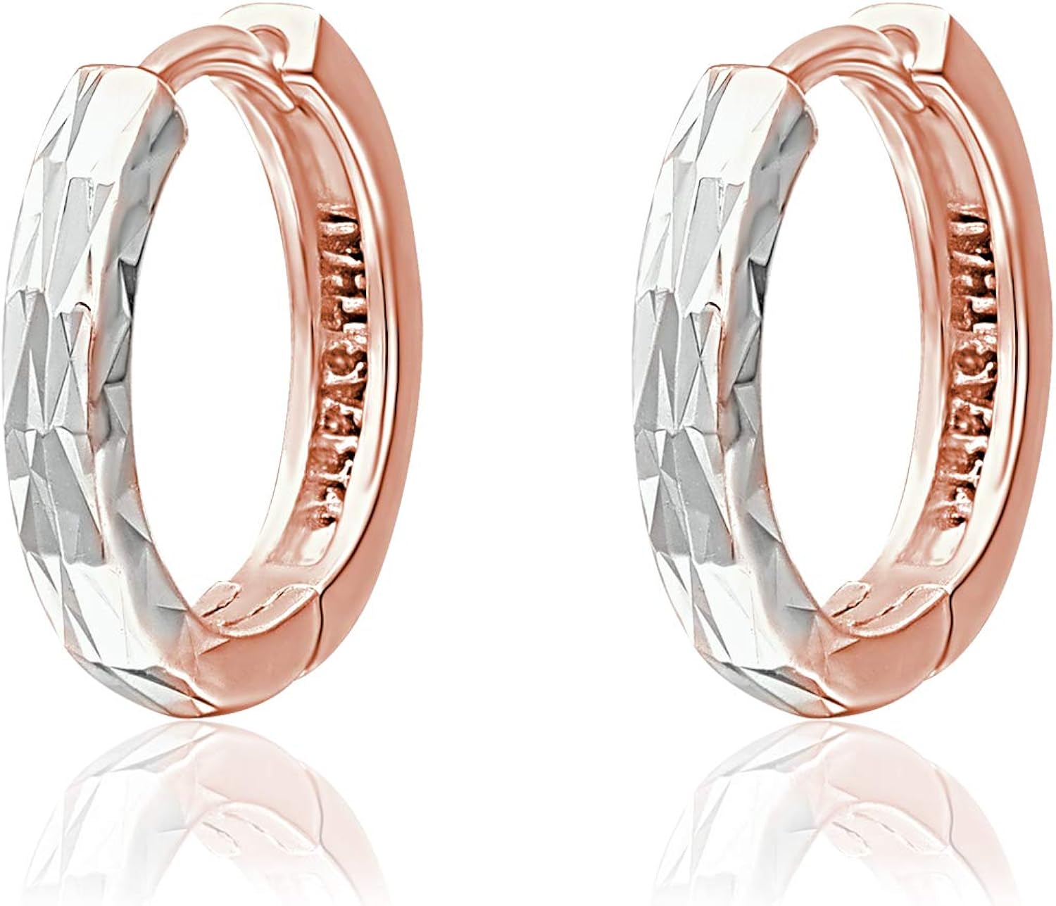 River Island Sterling Silver Small Diamond cut or Plain Huggie Hoop Earrings | Available in Silver and Two tone