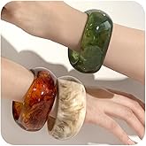 Vpanda 3Pcs Resin Chunky Bangle Bracelets for Women, Beach Colorful Irregular Acrylic Bracelet, Wide Stackable Bangles Vacation Jewelry Set