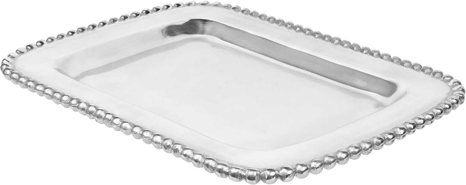 Red Co. Lavish Rectangular Centerpiece Platter, Handcrafted Chrome Serving Tray with Beaded Edge — 17½" x 12"