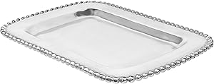 Red Co. Lavish Rectangular Centerpiece Platter, Handcrafted Chrome Serving Tray with Beaded Edge — 17½" x 12"