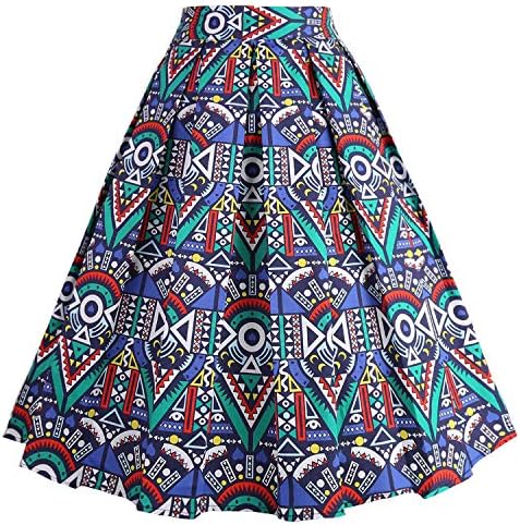 Dressever Women's Vintage A-line Printed Pleated Flared Midi Skirts