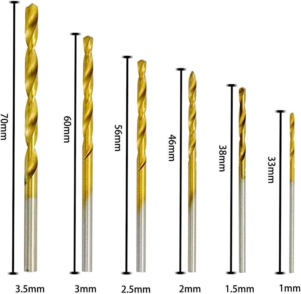 HSS Drill Bit Set 60 PCS 1mm 1.5mm 2mm 2.5mm 3mm 3.5mm Titanium Coated HSS Drill Bit Set Titanium Metal Twist Drill Bit Set Tools High Speed Twist Drill Bit Set for Wood Plastic Aluminum Alloy Copper - Image 5