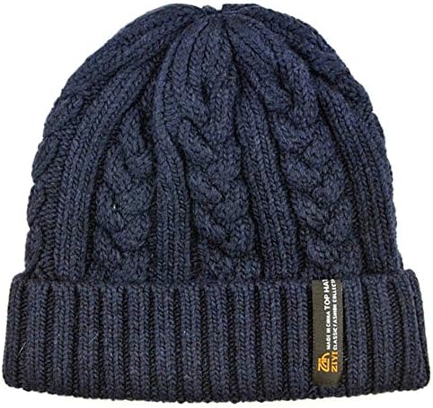 Yamimi Men's Oversize Cuff Cable Knit Beanie Navy