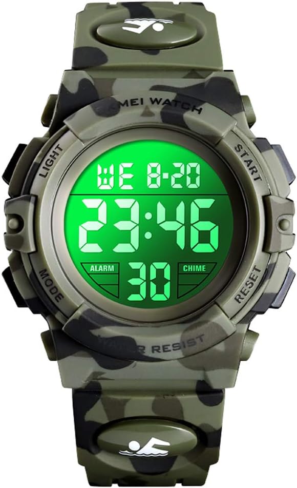 Kids Sports Watch, Boys Camouflage Military Digital Wristwatches Outdoor Waterproof LED 7 Colorful Alarm Stopwatch