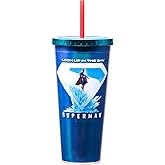 Spoontiques Superman Legacy Foil Cup - 20oz Acrylic Foil Cup with Straw - Metallic Locking Lid - Double Wall Insulated and BPA Free