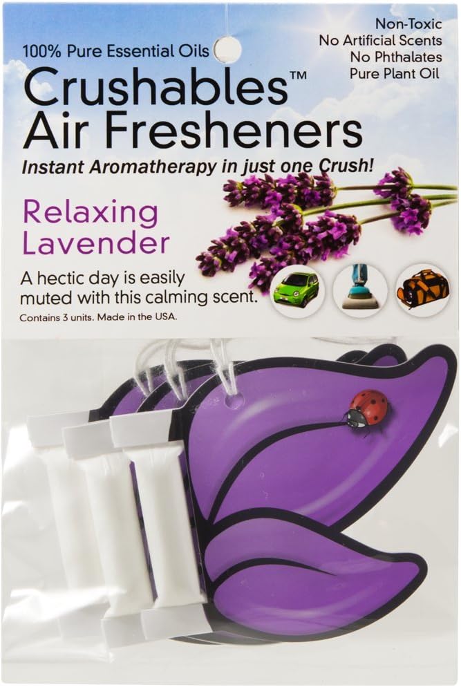 Crushables Air Fresheners. Natural - No Chemicals. Air Freshener for Home, Car, Gym Bag, Bathroom, Closet, Laundry, Trunk, and Small Spaces. 100% Pure Essential Oils Alternative to Air Wick, Febreze, Glade and Lysol Fresheners. Instant Aromatherapy in Just One Crush! (Relaxing Lavender)