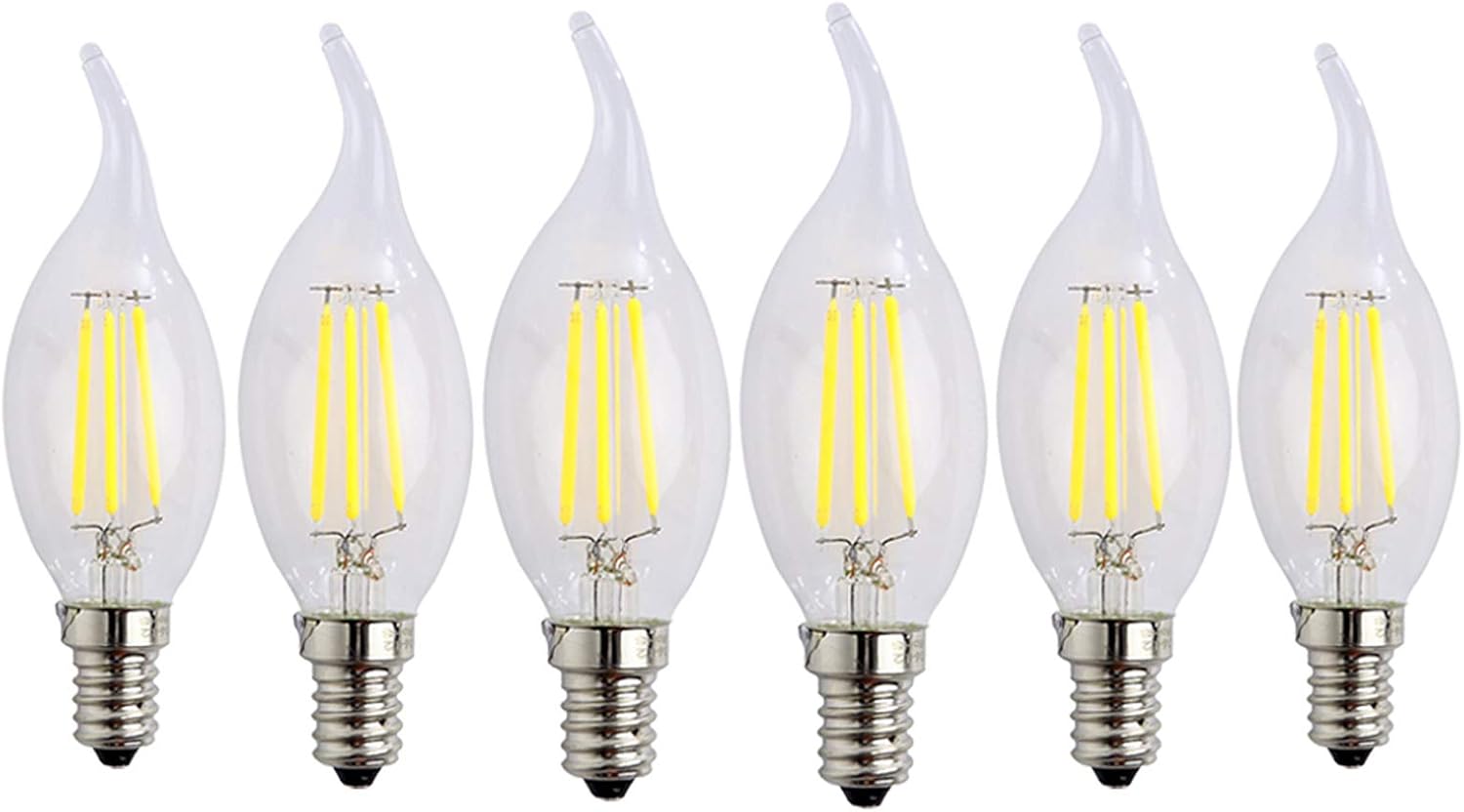 ZFQ Pack of 6 Edison LED Bulb E14 C35 Led Filament Lamp for Chandelier Retrofit Classic, 4W, 400 Lumens, Cool White 6500K