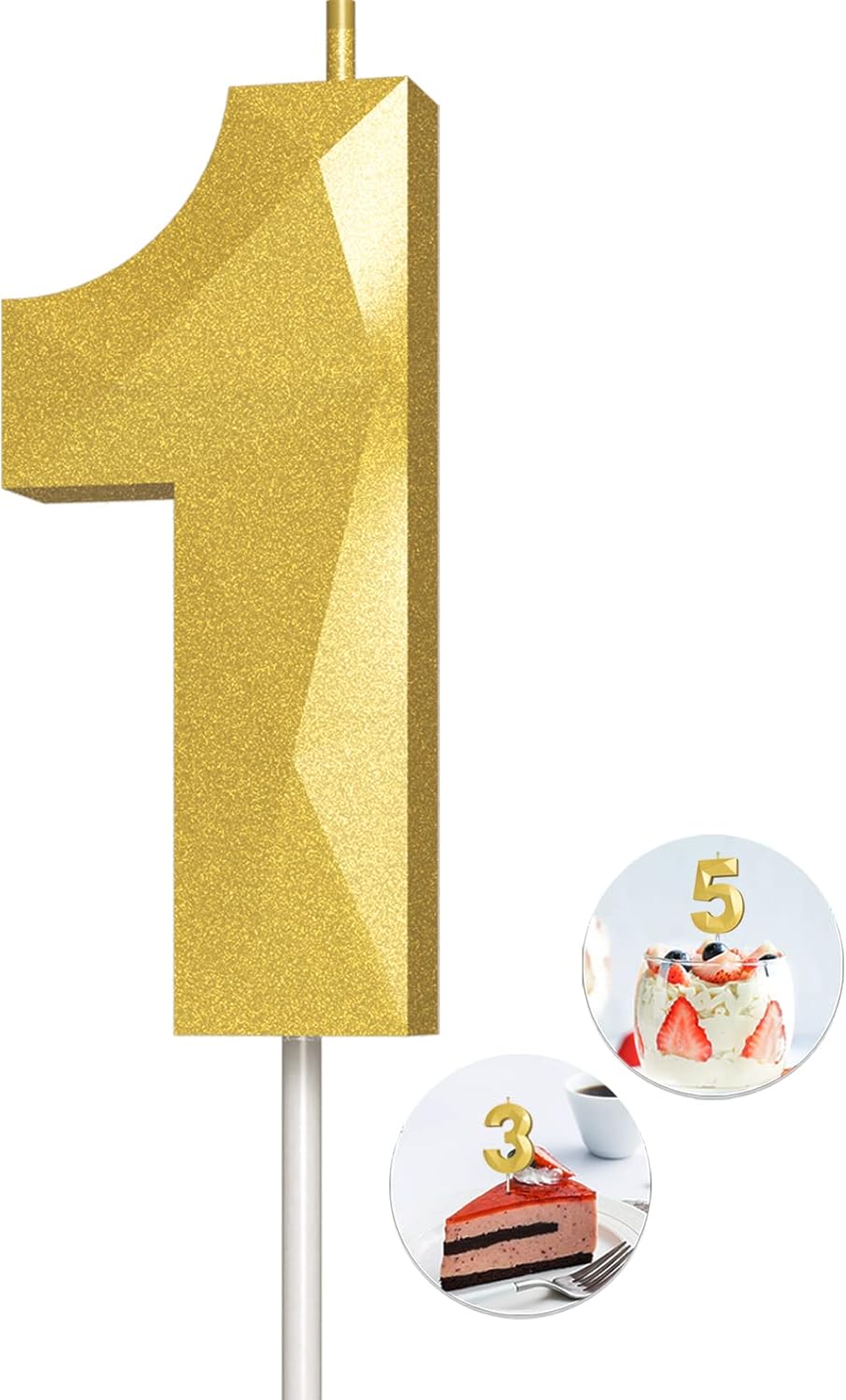 Candles & Holders - Number Birthday Candles(1 Candle Gold) 3D Diamond Shape Number Happy Birthday Cake Candles for Birthday Party Wedding Decoration Reunions Theme Party