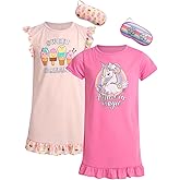 Sweet & Sassy Girls Nightgowns - 2-Piece Short Sleeve Night Gown Pajamas with Eye Mask Sleepwear Set for Girls (Size: 6-14)