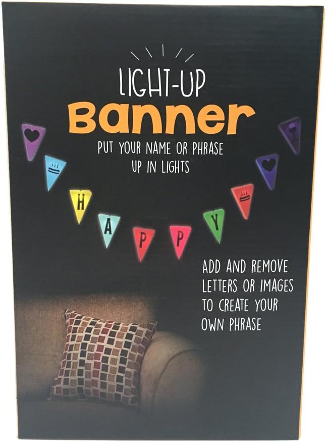 The Name People Light Up Banner - Write Your own Message in Lights (Colorful Triangles, Black Letters)