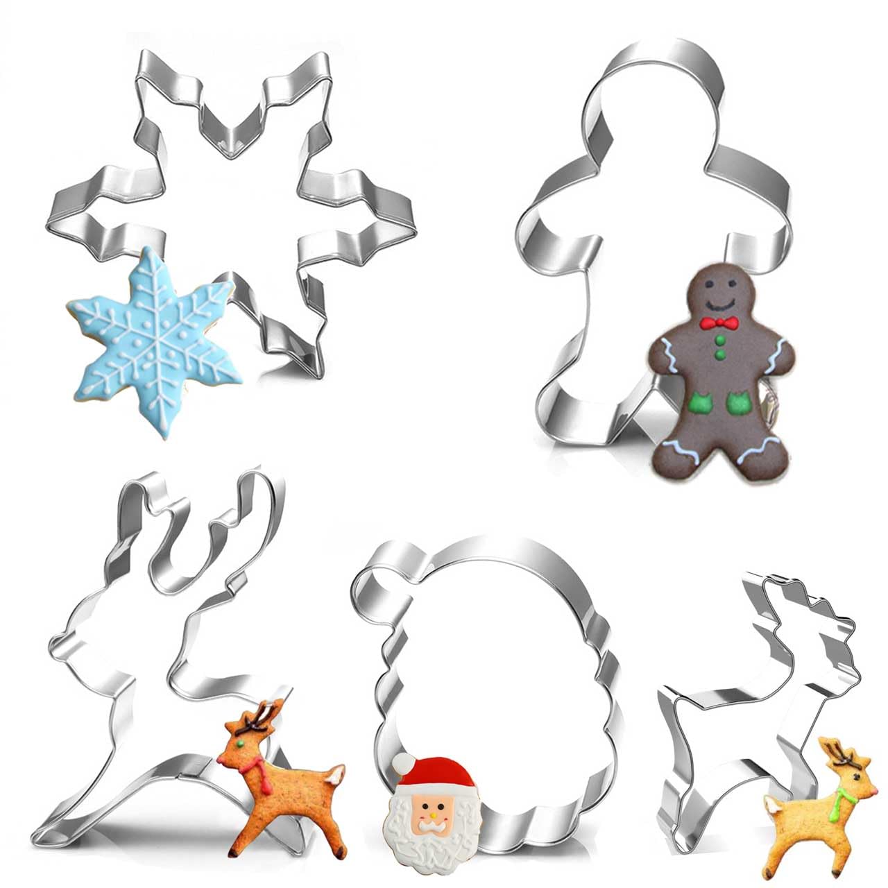 Christmas Cookie Cutter Set,Christmas Tree Cookie Cutter,Stainless Steel Reindeer Ginger Breadman Snowman Biscuit Cookie Cutters,Snowflake Cookie Cutter for Kids