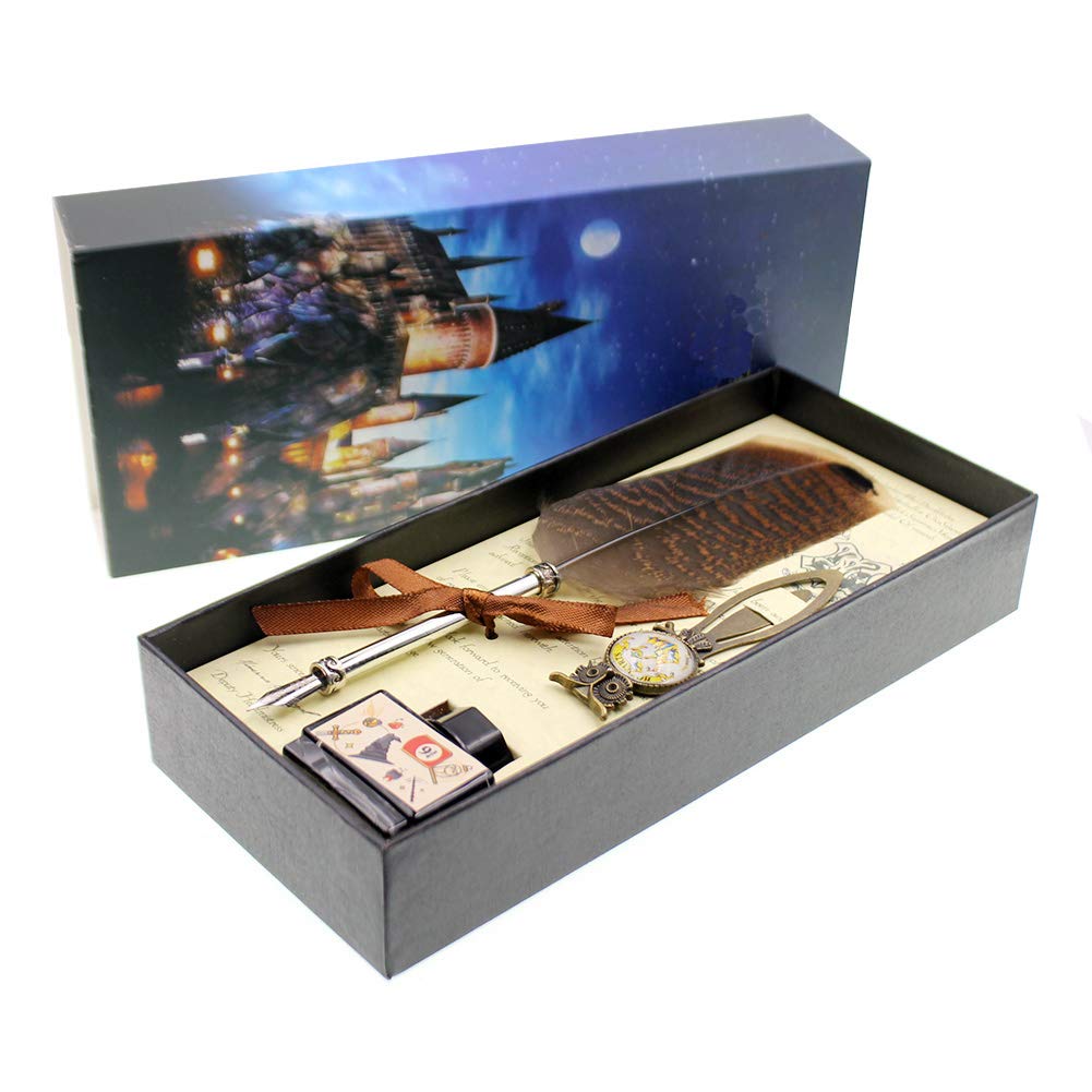 Antique Feather Quill Dip Pen Ink Set with Ink Nib English Calligraphy Pen Writing Quill Pen ,Wedding Birthday Gift Set