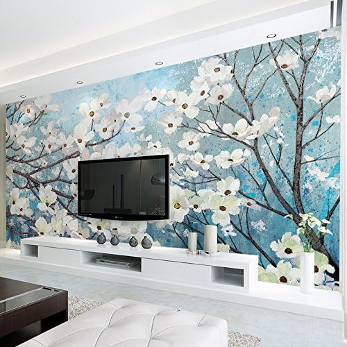 HUANGYAHUI Film And Television Wall Paper, Cherry Blossom Hand-Painted Wallpaper, Murals, Seamless Living Room, Bedroom, Flower And Bird Art Murals, Television Background Wall-250Cmx175Cm