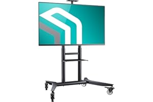 ONKRON Mobile TV Stand on Wheels for 55-90 Inch TVs up to 198 lbs, Height Adjustable TV Portable Stand, VESA 200x200-800x600, Movable TV Cart Rolling TV Stand with Shelf Black