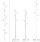 VASAGLE Coat Rack Freestanding 8 Hooks 3 Heights Rubber Wood Cloud White view 9