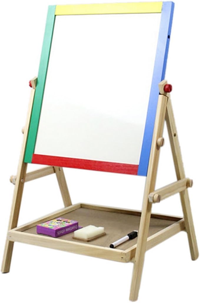Kids Double Sided Easel Stand, 2 in 1 Wooden Art Easel Blackboard Chalk