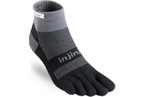 Injinji 2 Men's Run Midweight Mini Crew Toe Socks, Black/Gray, Medium