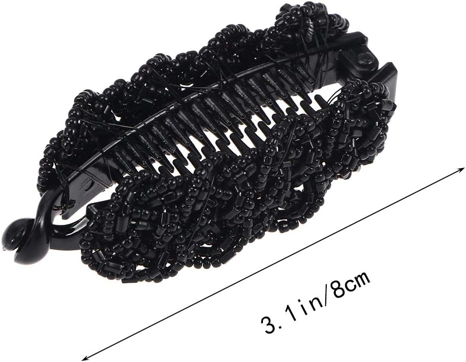 Lurrose Bead Banana Hair Clip Women Retro Fine Teeth Ponytail Holder Non-Slip Ponytail Hair Barrettes for Women Girls - Image 3
