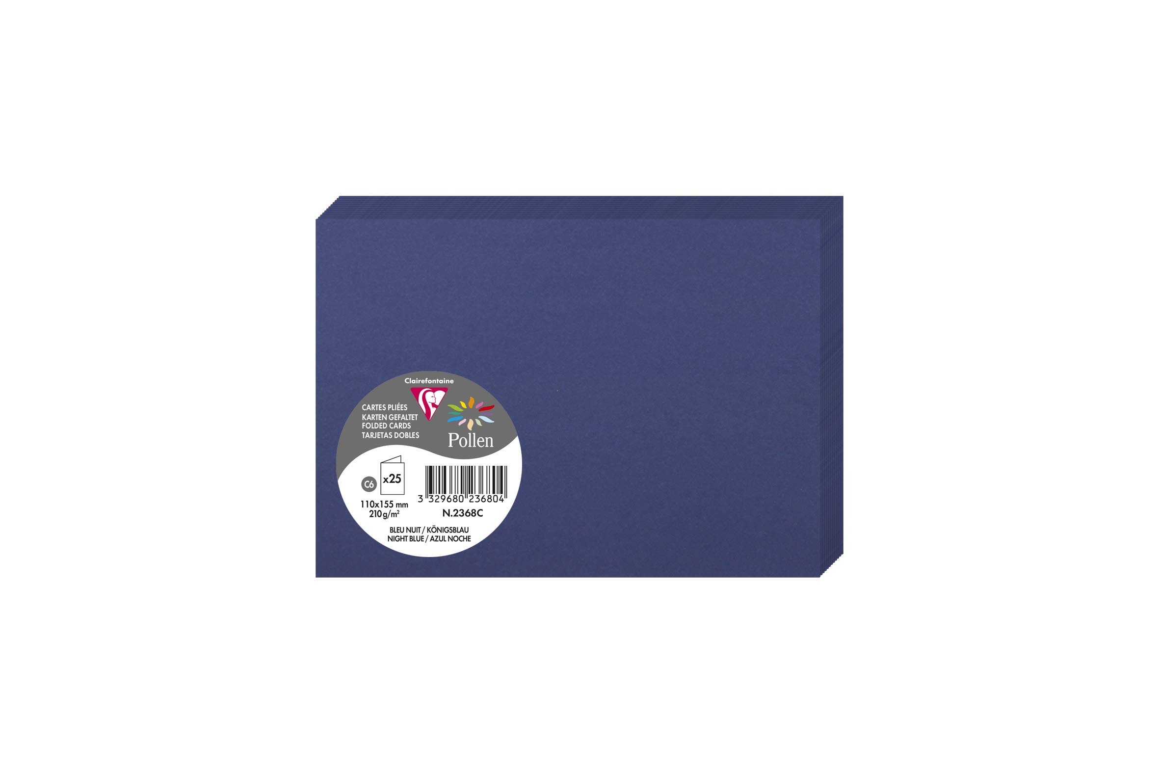 Clairefontaine 2368C Pack of 25 Double Cards Format C6 11x15,5cm 210gsm Colour Midnight Blue Invitation Correspondence Cards Pollen Range Premium Smooth Paper — image 1