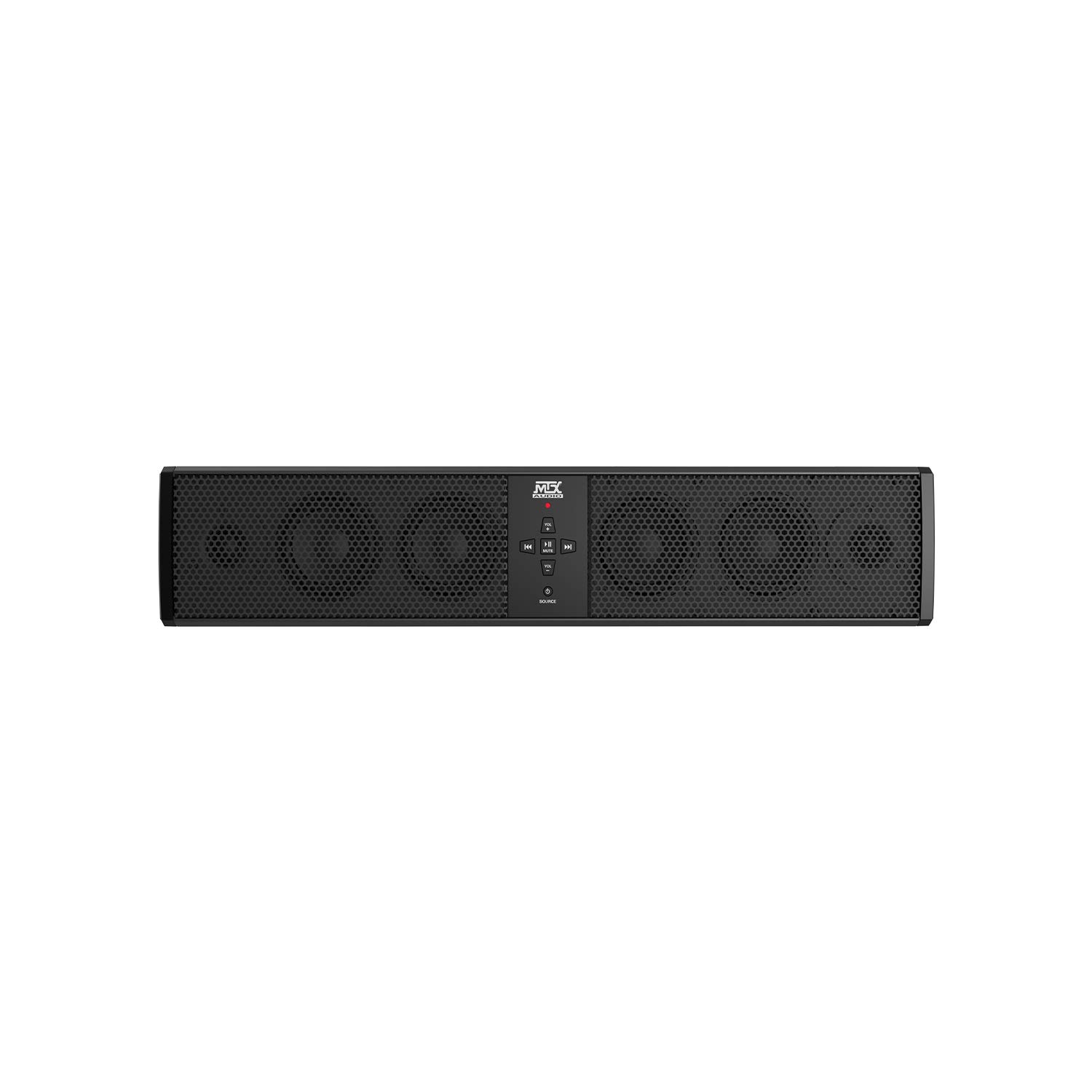 MTX MUD6SPBT Mud Series Universal Weatherproof 6 Speaker ATV UTV Motorcycle Boat Bluetooth Enabled Sound Bar with 3.5mm Aux Input and Output, and Mounting Clamps, Black