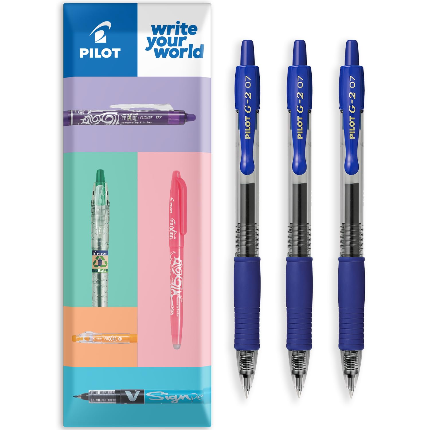 PILOT G-2 Retractable Gel Ink Rollerball Pens - 0.7mm Nib Tip - In Envelope Gift Packaging - Pack Set of 3 - Blue Ink