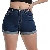 Laeyzuo Women's High Waisted Stretch Jean Shorts Foldead Hem Fashion Denim Shorts