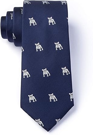 Gravata masculina hipster azul marinho francês buldogues cão animal estreita skinny